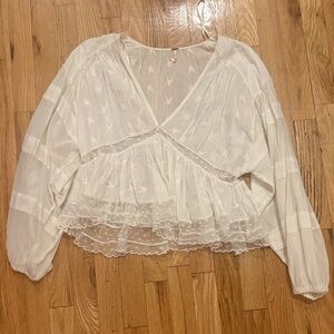 Free People White Ruffled Blouse